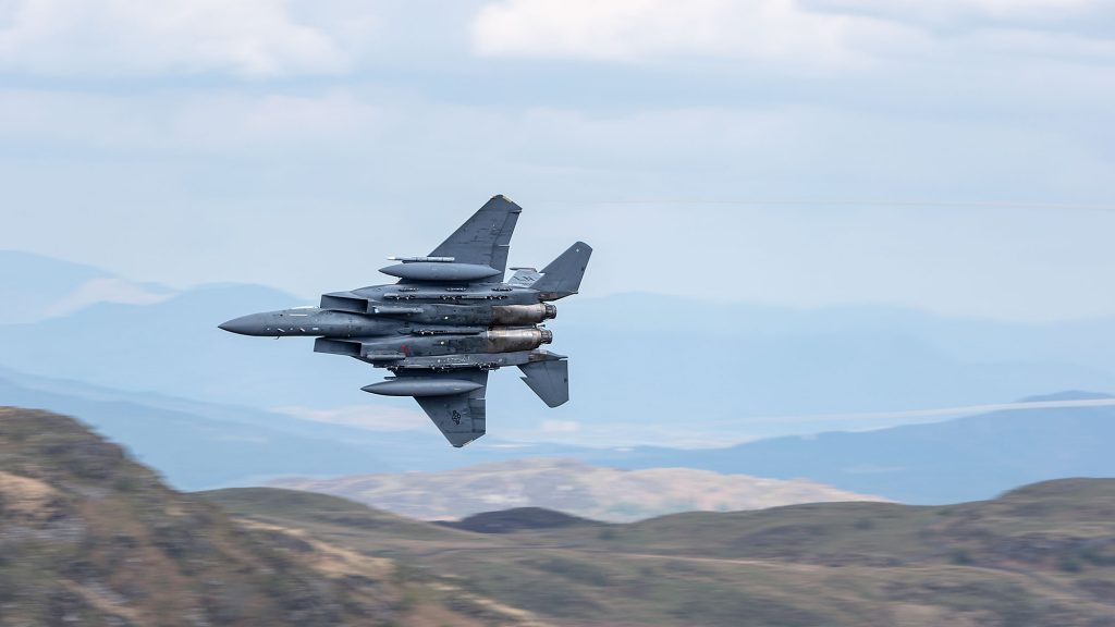 F15 flying through the Mach Loop in 2022